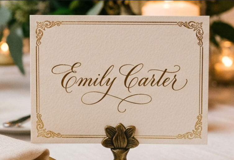 Wedding place card styled for the reception